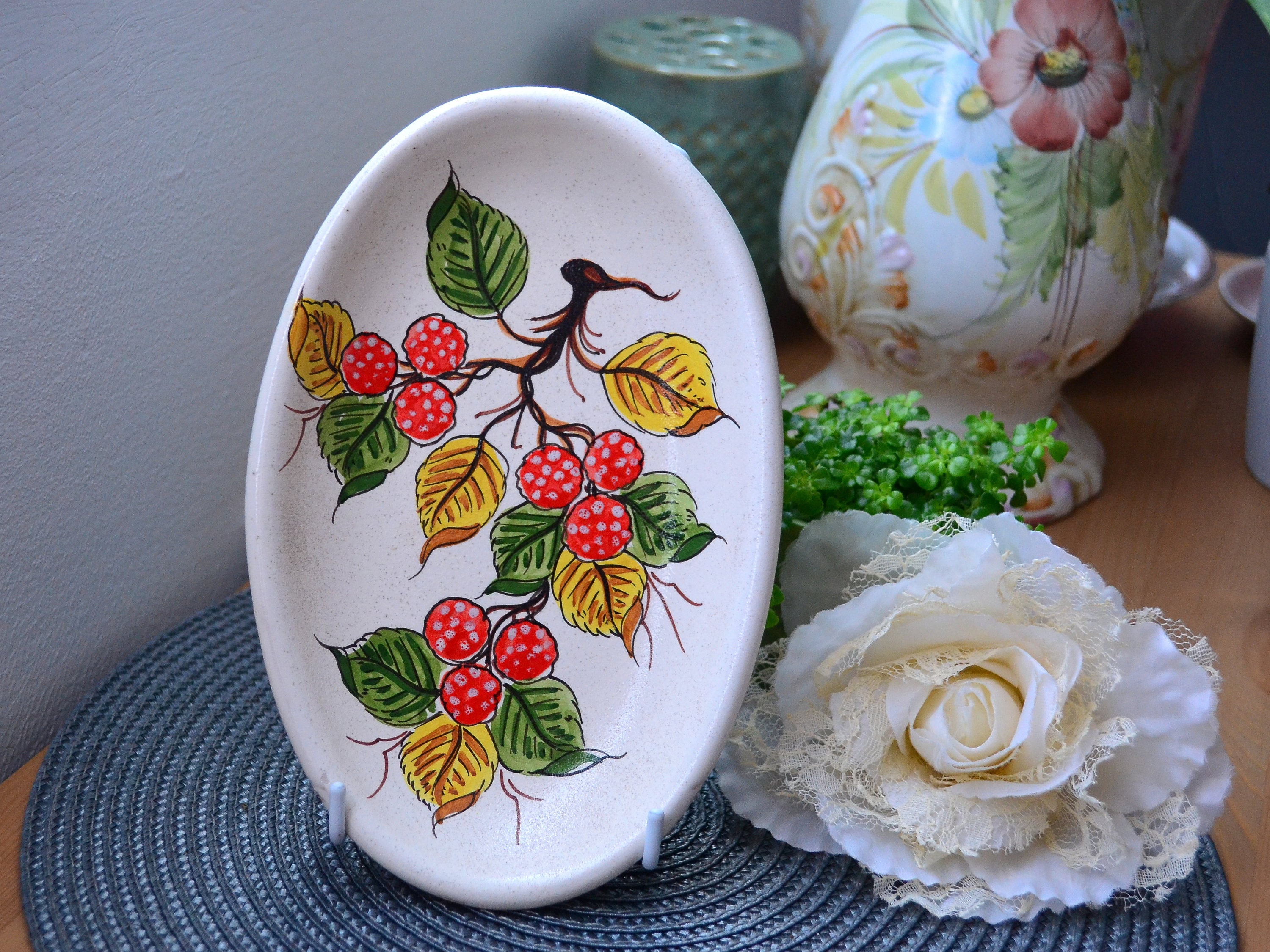 装飾 飾り皿 壁掛け 大皿 有名ブランド ITALY  No１５３ VINTAGE Pottery Hand Painted Plate Vintage NORLEANS Hand Painted Fruit Pattern Ceramic Plate Made in