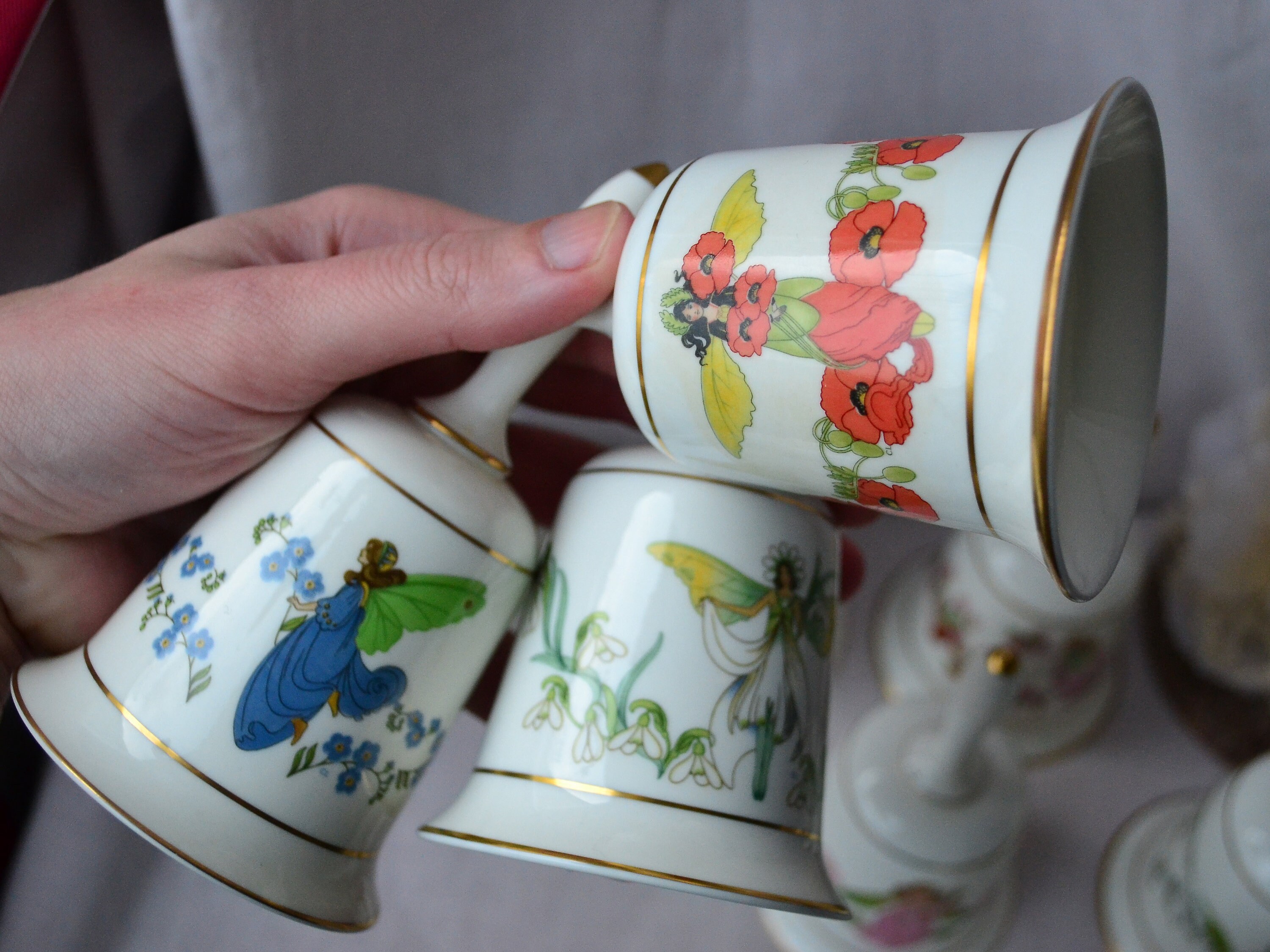 FRANKLIN PORCELAIN ハンドベル 置物 12点 セット 陶器 Franklin Porcelain Enchanted 12 Set Flower Bells Fairy Bells