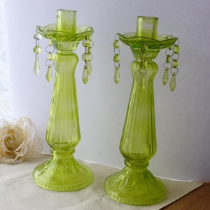 Green glass candlestick holder glass candle stand clear glass studio wedding candle stand