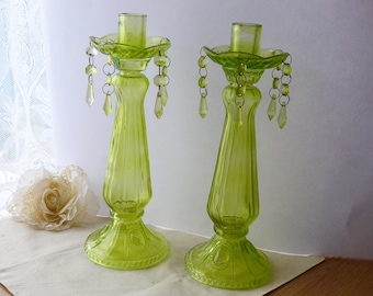 GALPADA Vintage Glas Kerzenhalter - Retro Kerzenständer Grün 11,5cm