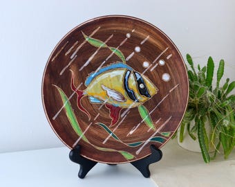 Vintage Majolica Fish Plate, Handmade Pottery Wall Hanging, Made in Spain