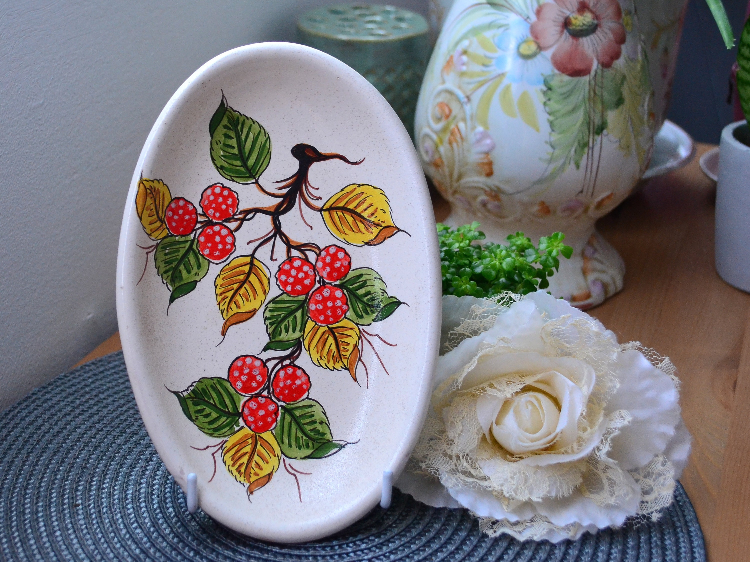 Dipinto a Mano Italian Ceramic Wall Plate Large Ceramic Berry Wall