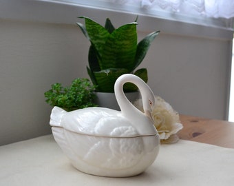 Swan porcelain box swan trinket box white swan jewellery box wedding swan decor