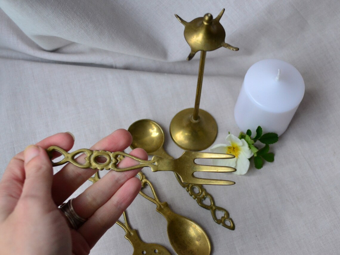 Vintage Mini Brass Kitchen Tools on Stand Set of 4 Brass Fork Etsy