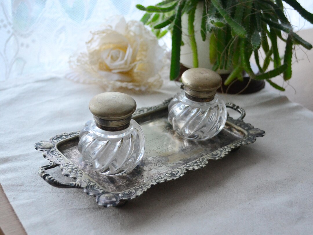 アトキンブラザーズ シェフィールド EPNS インク壺 透明ガラス