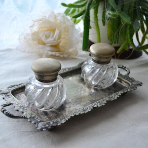 Atkin Brothers Sheffield EPNS Inkwell clear glass vintage inkwell set decor inkwell ornament glass inkwell gift old inkwell decoration