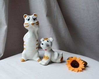 Vintage Porcelain Cat and Dog Figurine Set, Pet Lover Gift