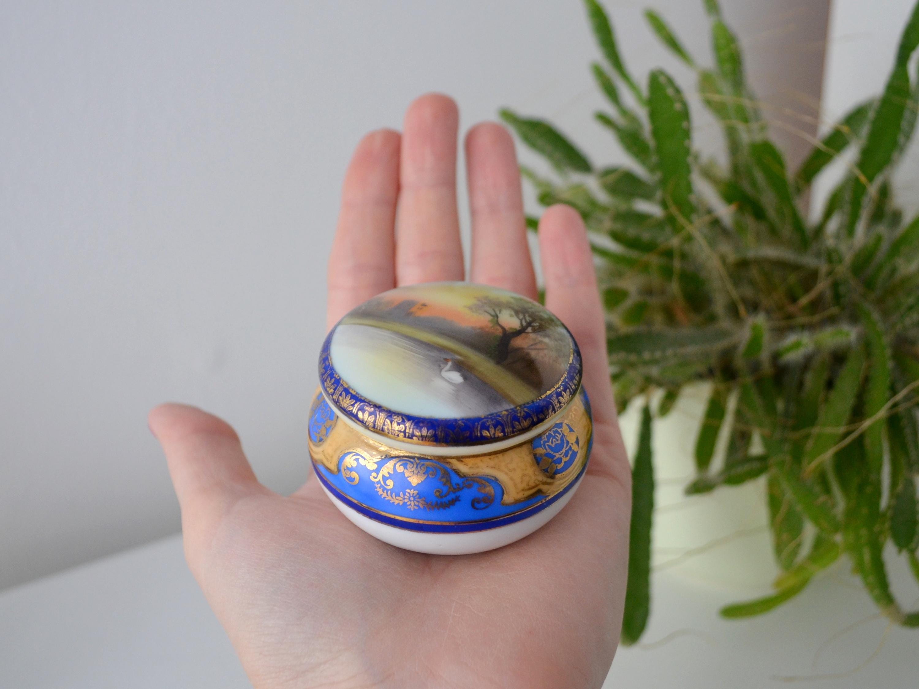 Vintage Noritake Japan Trinket Box | Hand-painted Cobalt Blue Gold