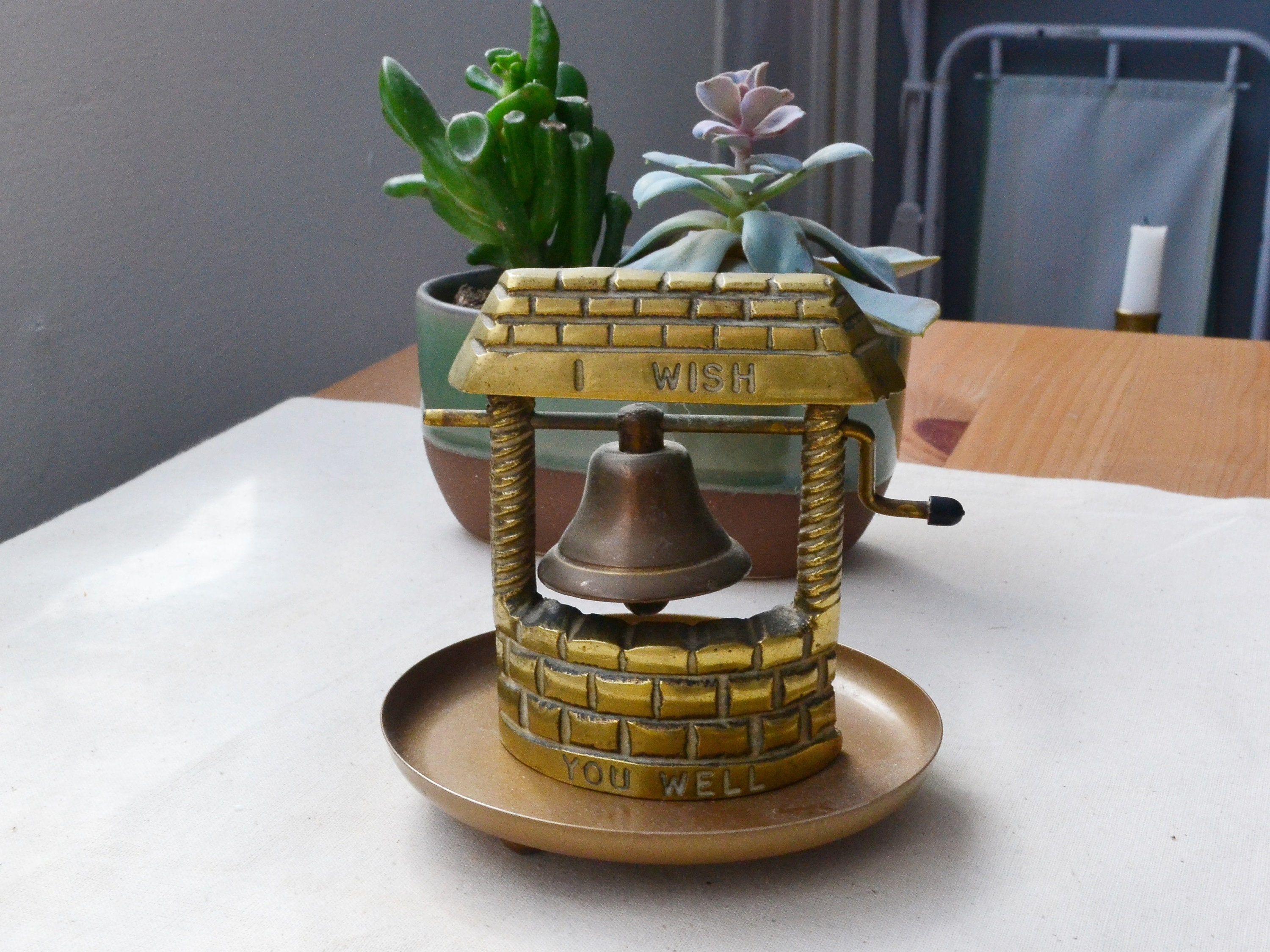 Vintage Wishing Well Bell Solid Brass I Wish You Well Gift Good
