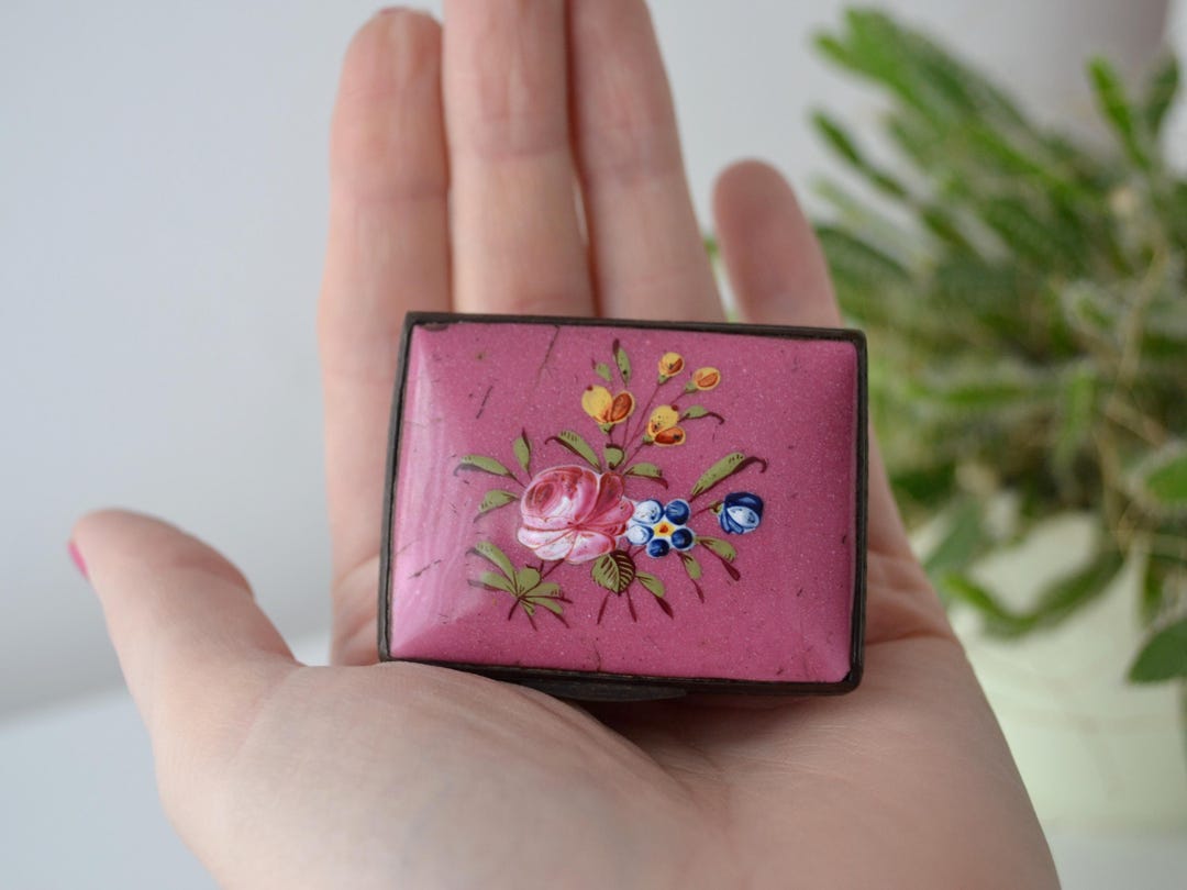 Victorian Pink Enamel Box Hand Painted Roses Guilloche Antique - Etsy