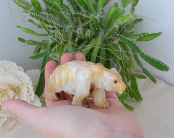 Vintage Onyx Bear Figurine, Marble Teddy Ornament