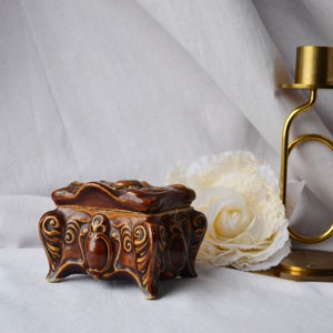 Ceramic box trinket box vintage box brown box ornate box decorative box