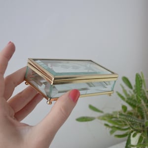 Vintage etched glass brass trinket box floral design | Traditional jewelry storage box
