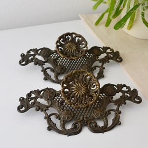 Victorian Brass Handle Pair | Ornate Drawer Pulls | 1880s Furniture Hardware | Antique Scrollwork