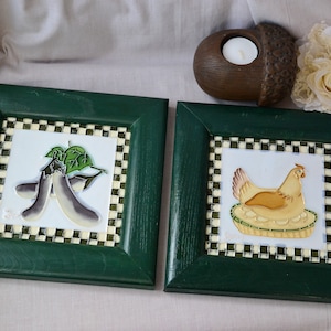 Framed Eggplant/Hen Tile - Decorative Kitchen Wall Art