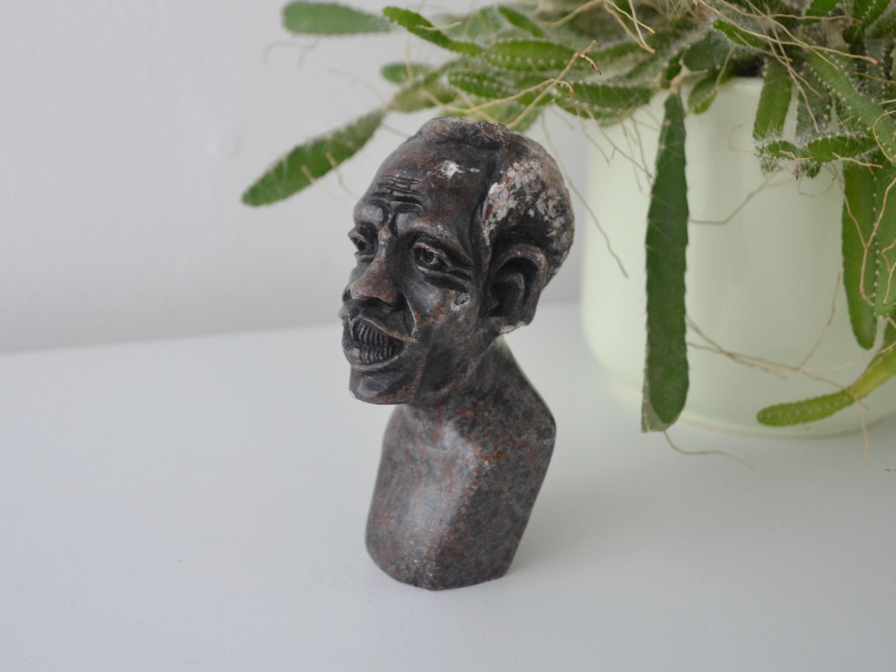 Vintage Signed Soapstone Carved African Bust Figurine - Etsy