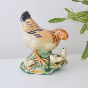 Ceramic Hen with Chicks Figurine, Chicken Decor