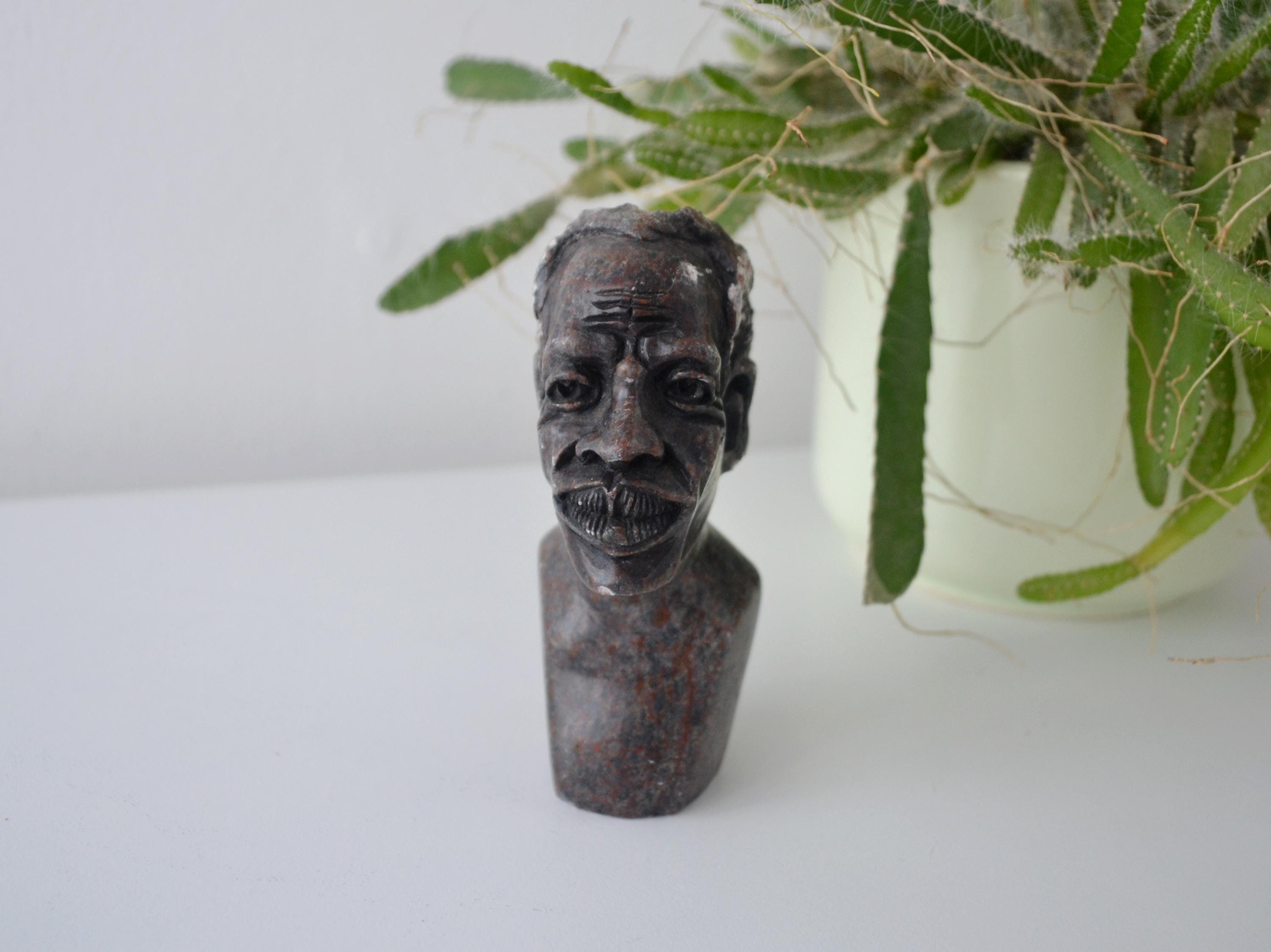 Vintage Signed Soapstone Carved African Bust Figurine - Etsy