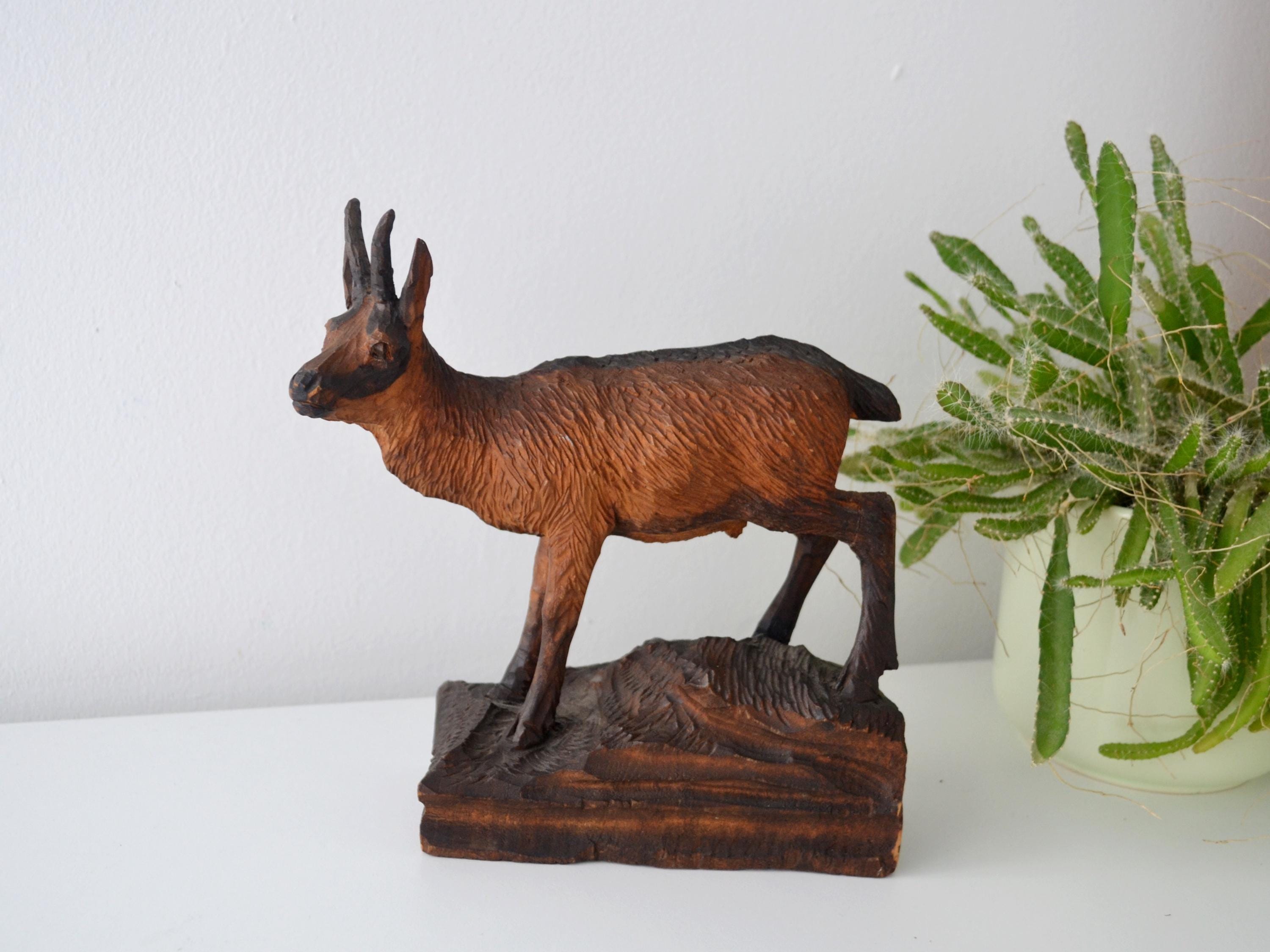 Vintage Black Forest Carved Chamois | Alpine Mountain Goat Wood