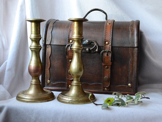 Brass Candle Holder Heavy Candlestick Holder Set Of 2 Candle Etsy