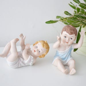 Vintage Bisque Piano Babies Pair | German Porcelain Figurines | Antique Baby Dolls 12cm