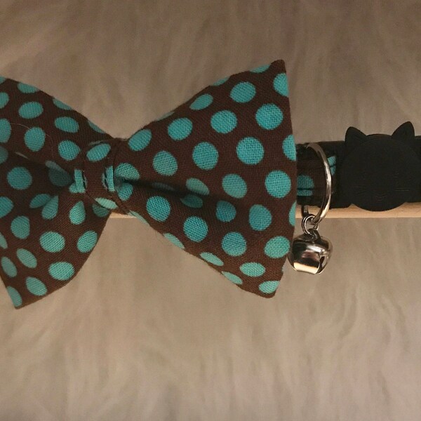 Brown Polka Dot Cat Collar with Bow Tie- "Chocodot" - Breakaway Cat Collar / Kitten Collar / Dog Bow Tie