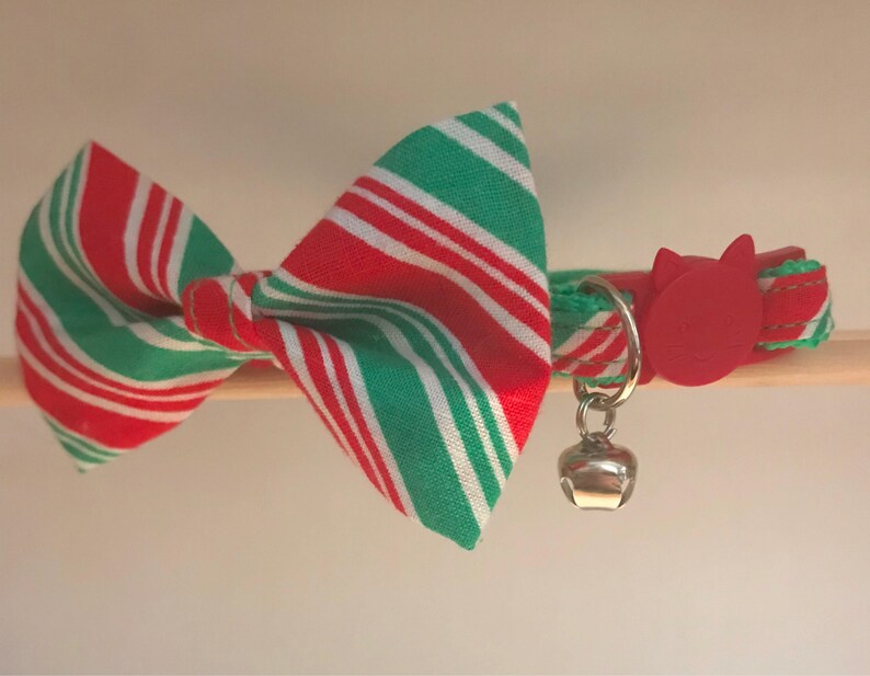 North Pole Christmas Cat Collar with Bow Tie Breakaway Cat Collar Kitten Collar Dog Bow Tie