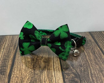 St Patrick's Day Cat Collar with Bow Tie - "Luck of the Irish" - Breakaway Cat Collar / Kitten Collar