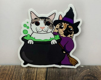 Halloween Cat Sticker - “Vampire Munch & Gracie the Witch” - Vinyl Sticker / Cat Sticker