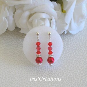 Earrings ref Ornella pearls renaissance bright red tops crystal swarovski and rhinestones