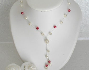 Wedding necklace Bora Bora ivory and red beads
