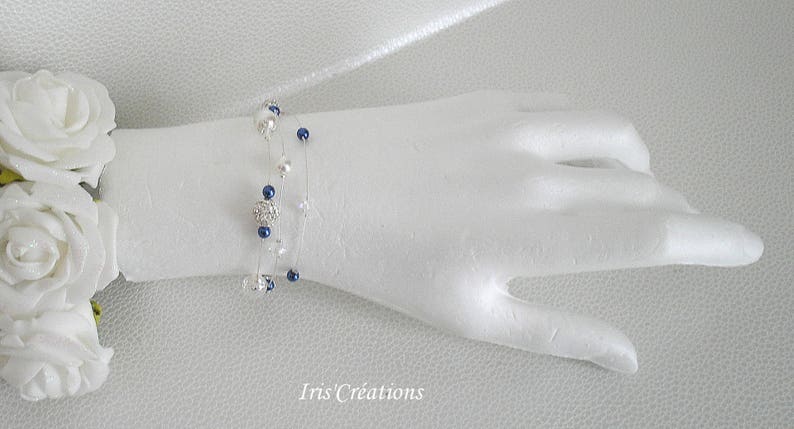 Bracelet Mariage Romancia blanc bleu nuit cristal de swarovski et strass image 2