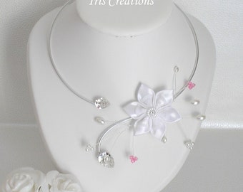 Collier Mariage Maéva blanc rose cristal et strass de swarovski