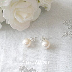 Boucles d'oreilles ref Perlina perle Swarovski 10 mm blanche sur clou argenté image 1