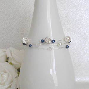 Bracelet Mariage Romancia blanc bleu nuit cristal de swarovski et strass image 1