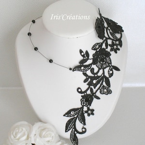 Wedding necklace Amalia black lace beads and rhinestones