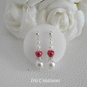 Boucles d'oreilles ref Sofia perles renaissance blanches rouges et strass image 1