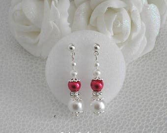 Boucles d'oreilles ref Sofia perles renaissance blanches rouges et strass