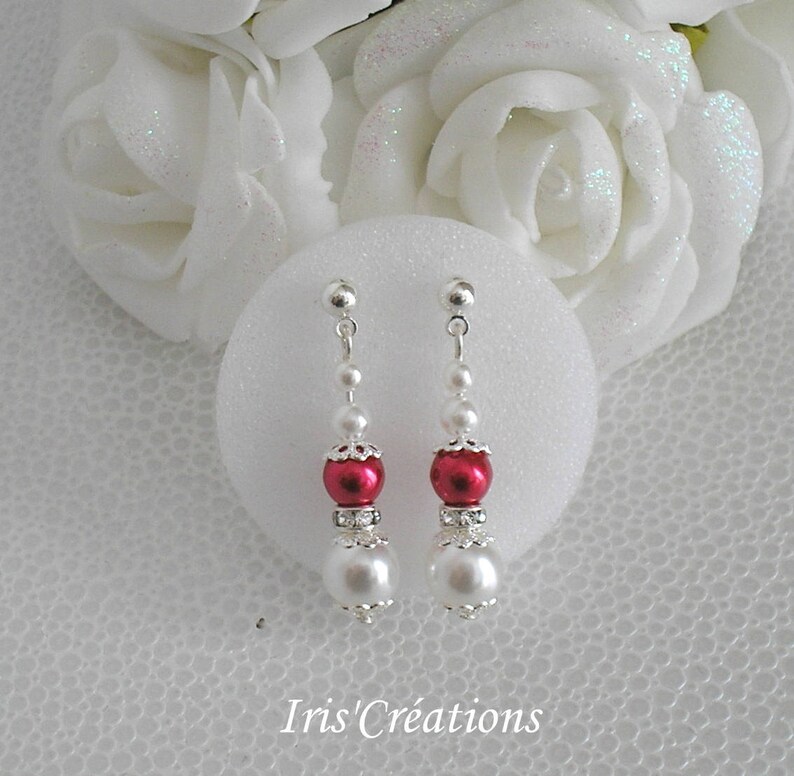 Boucles d'oreilles ref Sofia perles renaissance blanches rouges et strass image 1