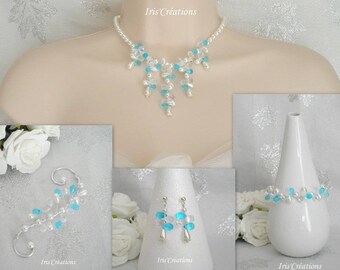 Turquoise and white crystal wedding Oceana 4 piece set