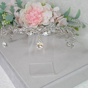 Tiara forehead jewel bridal crown aged silver rhinestone crystal ref D129