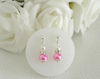 Boucles d'oreilles enfant Eloïse perles rose blanches et strass