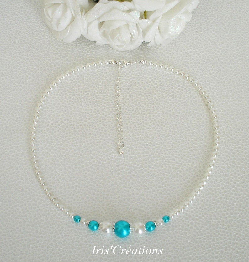 Parure Mariage Gina perles blanches et turquoise image 8
