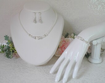 Cecilia Wedding Adornment 3 pieces white beads, rhinestone beads and swarovski crystal beads