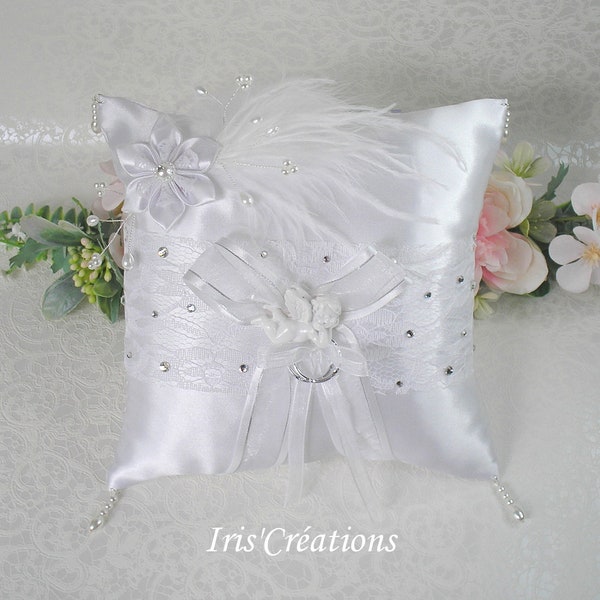 Coussin d'alliances mariage ref Cassandra blanc et strass de swarovski