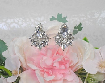 Silver wedding cocktail party earrings and crystal rhinestones