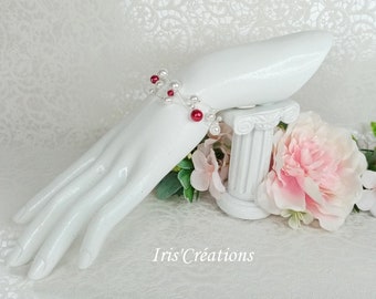 Bracelet mariage Mathilda perles blanches et rouges