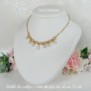 Rebeca wedding necklace with white Renaissance pearls and golden Miyuki