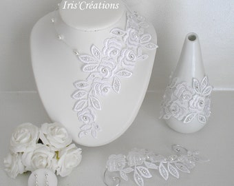 Louisa Wedding adornment white lace beads and rhinestones 4 pieces