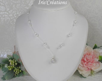 Wedding Necklace Anabella white pearls swarovski crystal and rhinestones